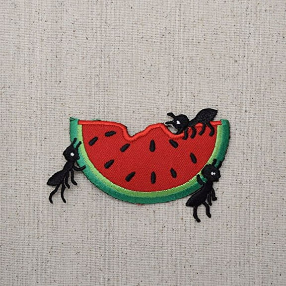 Pink Watermelon with Ants - Fruit Iron on Embroidered Patch Applique