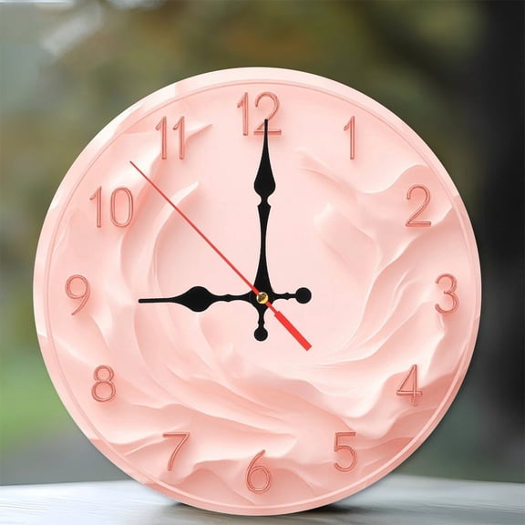 Pink Wave Design Wall Clock Elegant Home Decor 10-Inch Silent Wooden Wall Clock, Battery Operated (AA Batteries Not Included), Artistic Home Decor