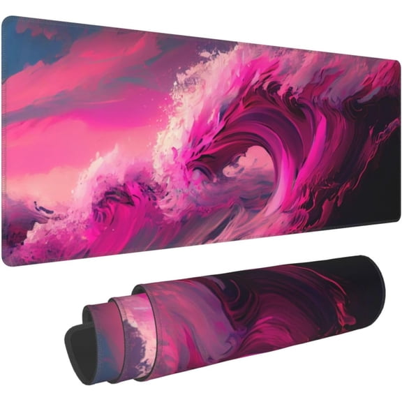Pink Wave Gaming Mouse Pad Extended Large 31.5 x 11.8in Nonslip Rubber Base Long Desk Pad Add a Pop of Color to Your Office or Home Game Setup Durable and Stylish