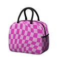 thumbnail image 1 of Pink Wavy Checkered Pattern Insulated Leakproof Lunch Box for Work, Lunch Bag for Women Men, Loncheras Para Mujer for Beach Travel Picnic Camping, 1 of 6