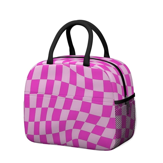 Pink Wavy Checkered Pattern Insulated Leakproof Lunch Box for Work, Lunch Bag for Women Men, Loncheras Para Mujer for Beach Travel Picnic Camping