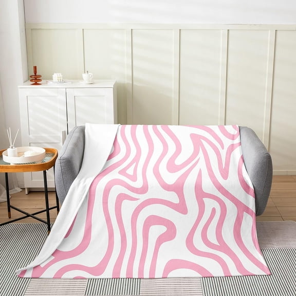 Pink Wavy Throw Blanket for Couch Bed Soft Fluffy Fleece Blanket
