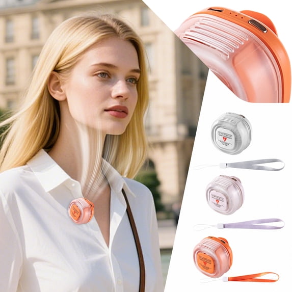 Pink Wearable Collar Clip Fan, Mini Portable Bladeless Fan Clip On, Usb Rechargeable Clip on Fan, Portable Travel Personal Fan, 360 Degree Rotatable Hands-Free Neck Fan, 2.5X2.5X2