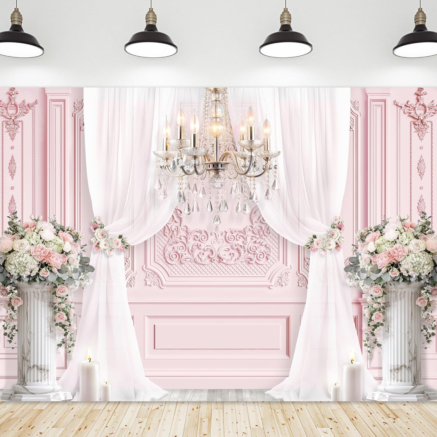 Aoihrraan 3 X 2 M Pink Blooming Backdrop Romantic Paper Flowers Floral - View #6