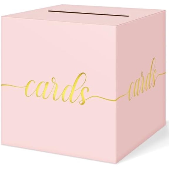 Pink Wedding Card Box, Gold Foil Gift Card Box for Party, Wedding Reception, Graduation, Birthday, Baby Shower, Raffle