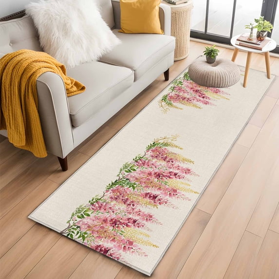 Pink Weeping Floral 2'x6' Runner Rugs for Hallway Kitchen Bedside Non Slip, Spring Summer Pastoral Flowers Rustic Entryway Rug Runners with Rubber Backing, Long Carpet Runner for Laundry Room