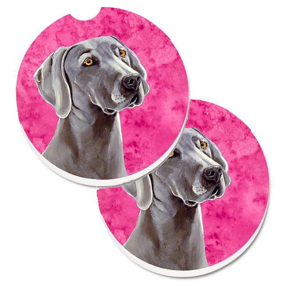 Pink Weimaraner Set of 2 Cup Holder Car Coaster