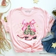 thumbnail image 1 of Pink Western Coquette Cowgirl Boots T-Shirt, Country Holiday Tee, 1 of 8