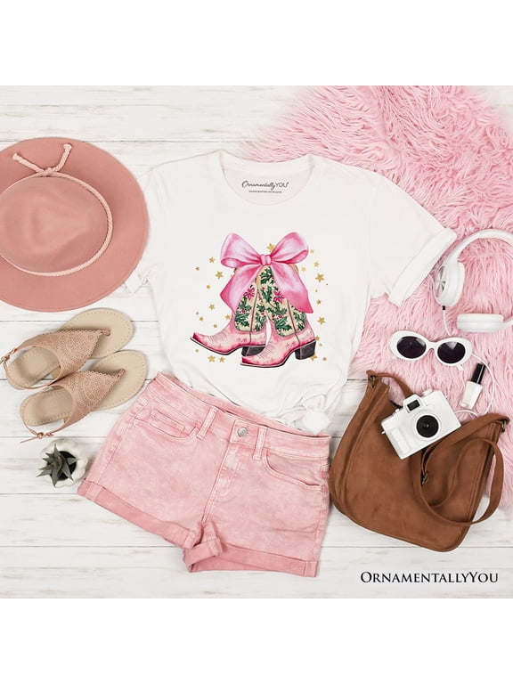 Pink Western Coquette Cowgirl Boots T-Shirt, Country Holiday Tee