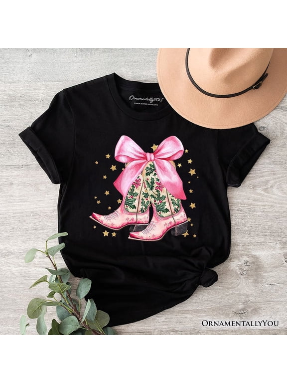 Pink Western Coquette Cowgirl Boots T-Shirt, Country Holiday Tee