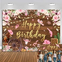 Pink Western Cowgirl Birthday Backdrop, Rustic Wood Board Horse Pink Floral Hat Boots Backdrop Photography for Cowgirl, Pink Wild Western Party Banner Photo Booth Studio Props Backdrops,7X5ft