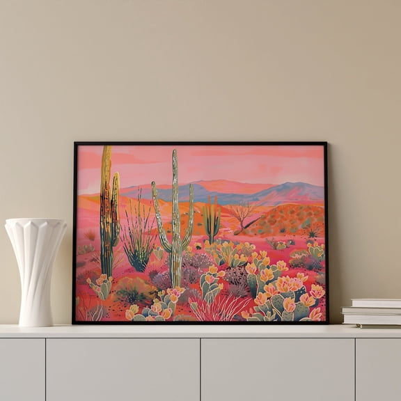 Pink Western Desert Landscape Wall Art, Unframed Paper Print Size 8x12