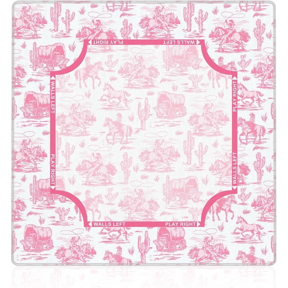 Pink Western Mahjong Mat 31.5"x31.5", Southwestern Desert Cowgirl Rodeo Gaming