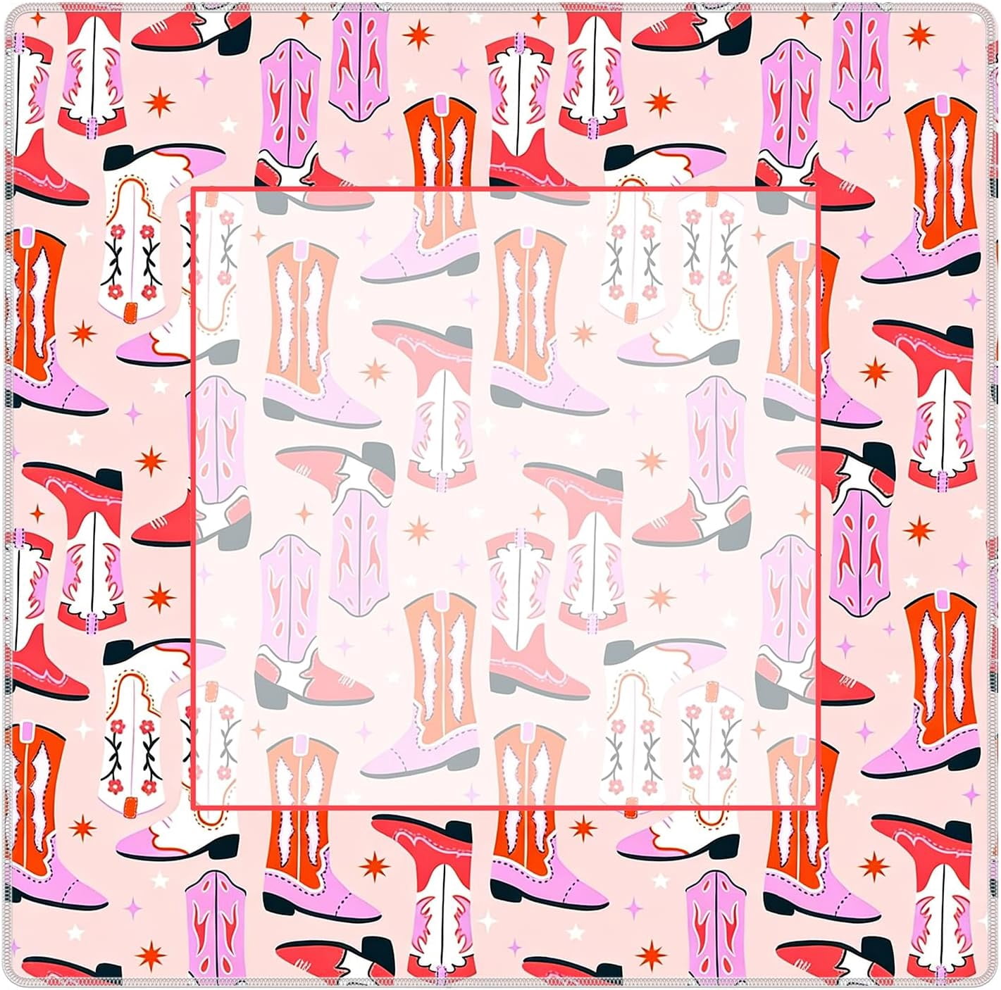 Pink Western Mahjong Mat for Table 31.5x31.5 in, Coquette Preppy Cowgirl Boot Mahjong Table Mat Cover Anti Slip Noise Reduction for Mah Jong Card Board Tile Games