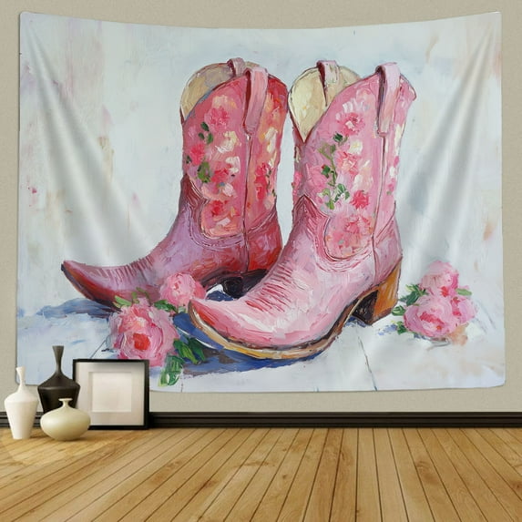 Pink Western Tapestry, Funny Hot Pink Cowgirl Boots Tapestry for Bedroom, Preppy Howdy Cowgirl Tapestry Aesthetic Wall Hanging for Teen Girls Women College Dorm Living Room Party Decor, 60X40IN