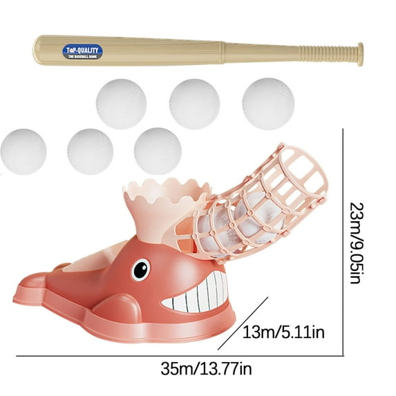 Pink Whale Baseball Launcher Automatic Ejection Training Set with 6 Balls for Indoor Outdoor Sports