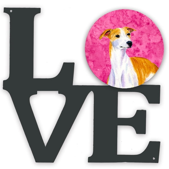 Pink Whippet Metal Wall Artwork LOVE