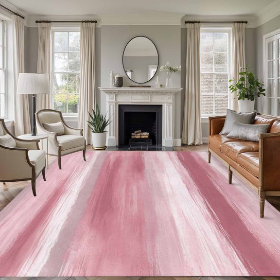 Pink and White Abstract 8'x10' Large Area Rug for Living Room Sectional Sofa, Mottled Oil Painting Texture Modern Non Slip Low Pile Rectangle Area Rug, Machine Washable Indoor Outdoor Mat