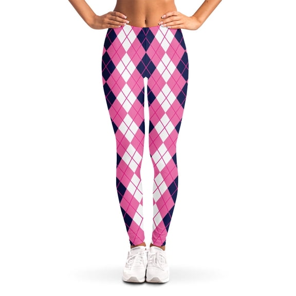 Pink White And Blue Argyle Pattern Print Leggings Sexy Yoga Leggings For Women.