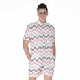 thumbnail image 1 of Pink White And Grey Chevron Short Sleeve Men'S Rompers, Chevron Wave Casual Summer Jumpsuits Outfit, 1 of 4