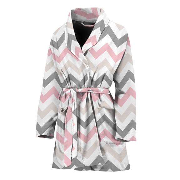 Pink White And Grey Chevron Women Bathrobe One Size Univeral Fits, Chevron Wave Fashion Lightweight Plush Fleece Long Robe For Women