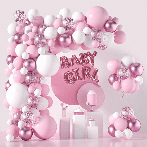 Pink and White Balloon Garland Arch Kit-121 PCS Pink Balloon Arch Baby Girl Balloons for Baby Girl Shower Decorations Birthday Engagement Party Gender Reveal Balloons Decorations