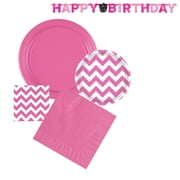 Pink White Birthday Party Supplies for 16 Guests Dinner, Dessert Paper Plates, Napkins Banner SeasonsEasy