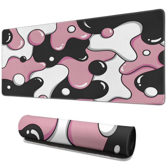 Pink, White and Black Cartoon Camouflage mouse Padswaterproofwashable for Office Home Work GamingmousepadRubber Base Mousepad with Stitched Edges 31.5x11.8inches