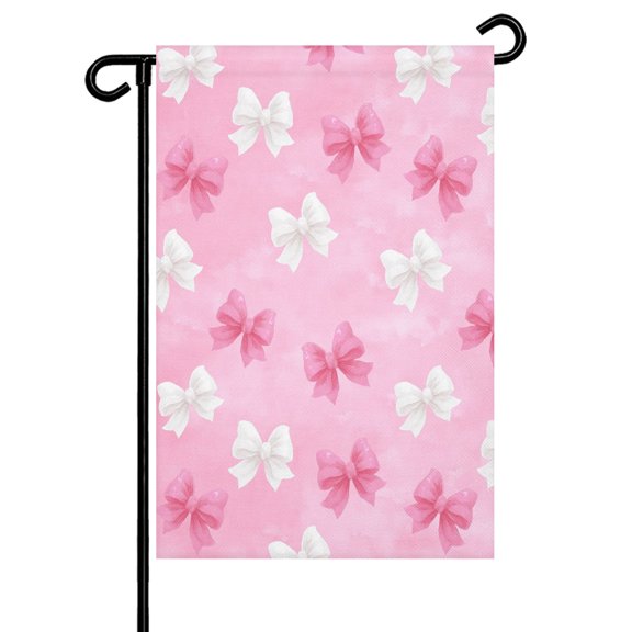 Pink and White Bow Garden Flag 12x18 Inch Cute Bowknot Kawaii Double Sided Small Decorative Garden Flags for Outside, Outdoor Yard Porch Lawn Decoration