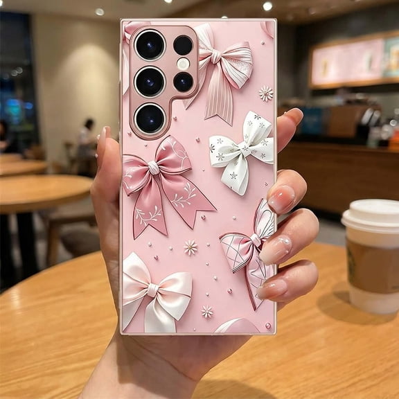 Pink White Bow Hard Case for Samsung, Vibrant LED Bowknot Phone Case for Samsung (for S24,Pink)