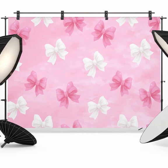Pink and White Bow Photography Backdrop 7x5FT, Cute Bowknot Kawaii Photo Backdrops, Background for Photography Studio Photo Studio Background, Back Drop for Photoshoot