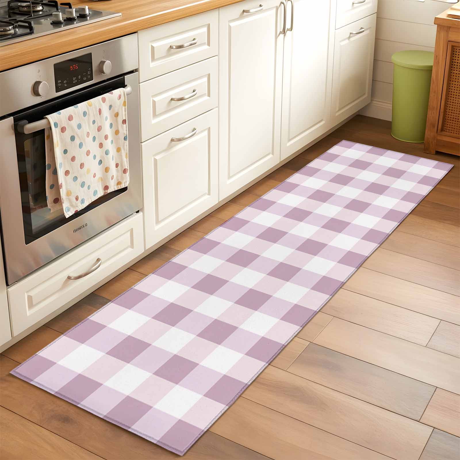 Pink White Buffalo Check 2x6 Kitchen Runner Rug, Farmhouse Plaid Modern ...