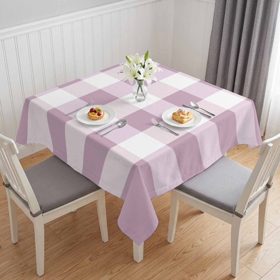 Pink White Buffalo Check Table Cloth Waterproof Tablecloths, Farmhouse Plaid Modern Geometric Tablecloth Dining Table Cover for Kitchen Party Tabletop Outdoor, Square Tablecloth 54x54 Inch