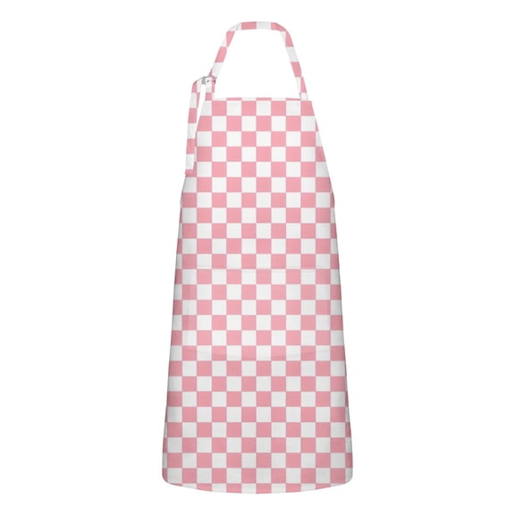 Pink and White Checkerboard Pattern Apron-Garden Aprons for Women with Pockets-Cotton Linen Waterproof Kitchen Cooking Gardening Aprons Adjustable for Kitchen,Cooking,BBQ and Salon 33x27 Inch