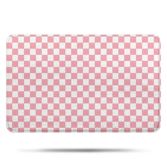 Pink and White Checkerboard Pattern Bathroom Rugs Mat,Non Slip Microfiber Bathroom Rug,Rubber Backing,Soft Bathroom Mats for Bathroom Floor,Tub and Shower,17x27in(43x68cm)