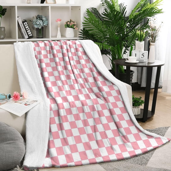 Pink and White Checkerboard Pattern Blanket,Comfortable Soft Flannel Throw Blanket,All Season,Warm Lightweight Blankets for Sofa Bed Couch Living Room Chair,50"x60"