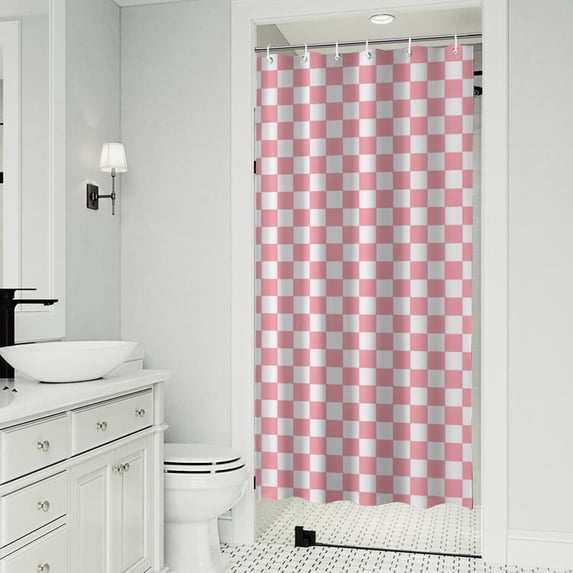 Pink and White Checkerboard Pattern Shower Curtain 36"x72" ,Bathroom Decorative Shower Curtains Set with 12 Hooks,Modern Waterproof Washable Shower Curtain
