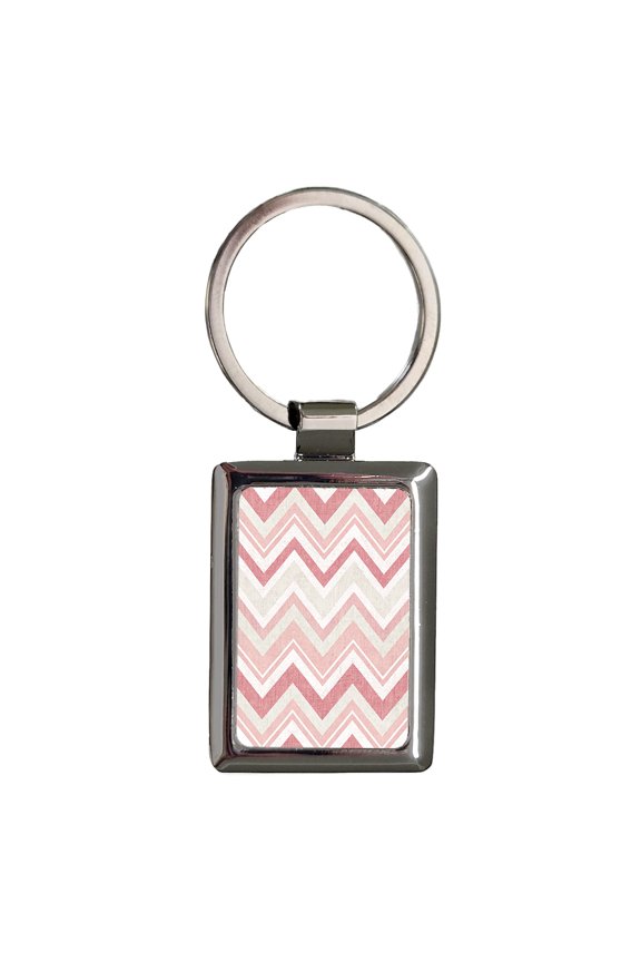 Pink White Chevrons Background Metal Rectangle Keychain