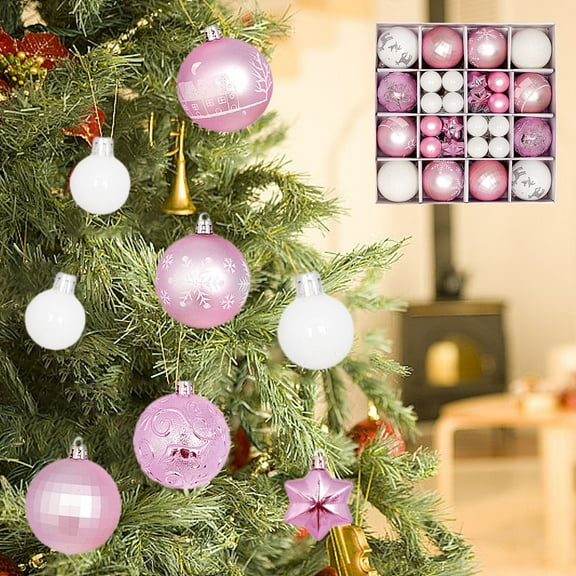 Pink White Christmas Balls - Christmas Tree Decoration Ornaments Shatterproof Hanging Balls for Birthday Halloween Holiday Wedding Decorations Set of 44 pcs (1.1", 2.3")