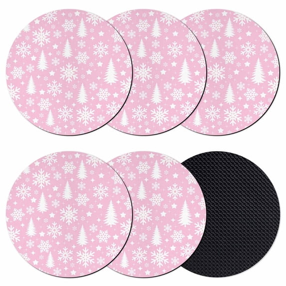 Pink White Christmas Coasters Set of 6, Absorbent Coasters for Drinks, Xmas Tree Snowflake Winter Abstract Coaster for Desk Coffee Table Protection, Home Decor House Warming Gifts 4"