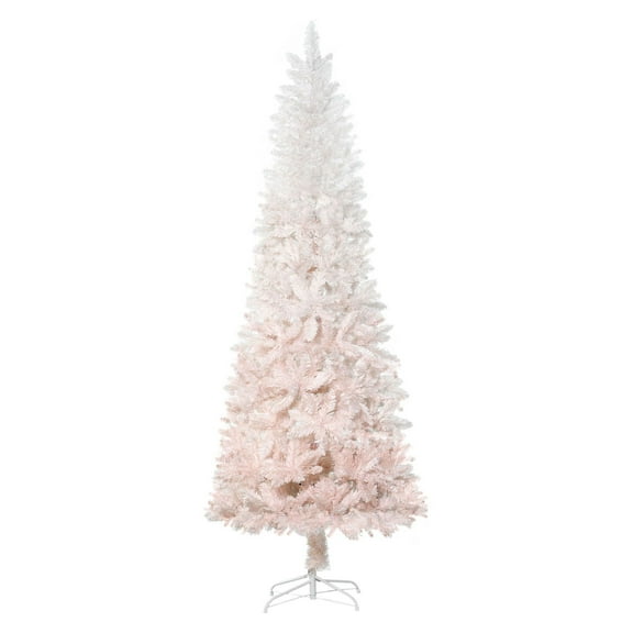 Pink White Christmas Tree 6ft Unlit Pencil Fir Artificial Christmas Tree with 406 Tips, Slim Design