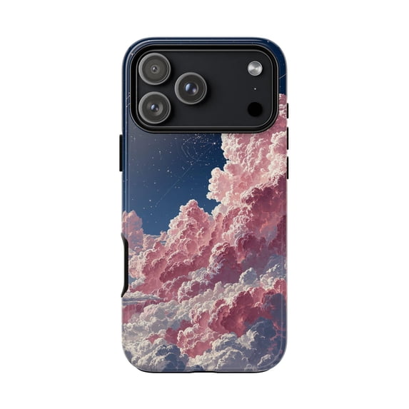 Pink White Clouds Starry Navy Sky Dreamy Pastel Scene Phone Case 17 16 15 14 13 12 11 Pro Max