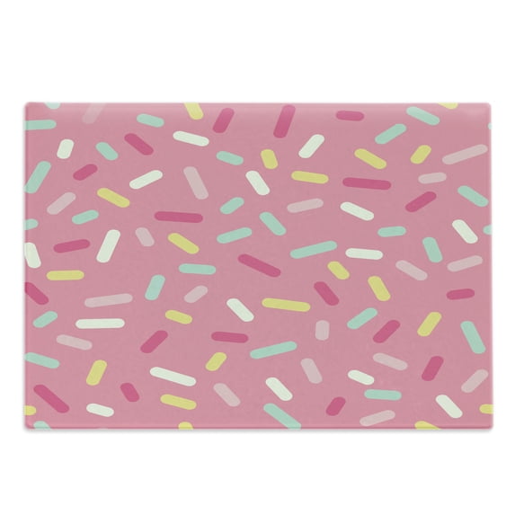 Pink and White Cutting Board, Abstract Pattern of Colorful Donut Sprinkles Tasty Food Bakery Theme, Decorative Tempered Glass Cutting and Serving Board, Large Size, Multicolor, by Ambesonne