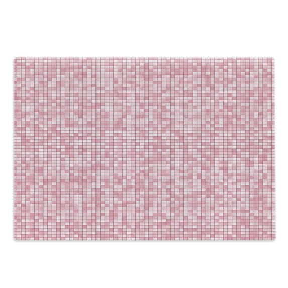 Pink and White Cutting Board, Gingham Style Mosaic Tile in Pink Color Shades Modern Grid with Small Squares, Decorative Tempered Glass Cutting and Serving Board, Large Size, Pale Pink, by Ambesonne