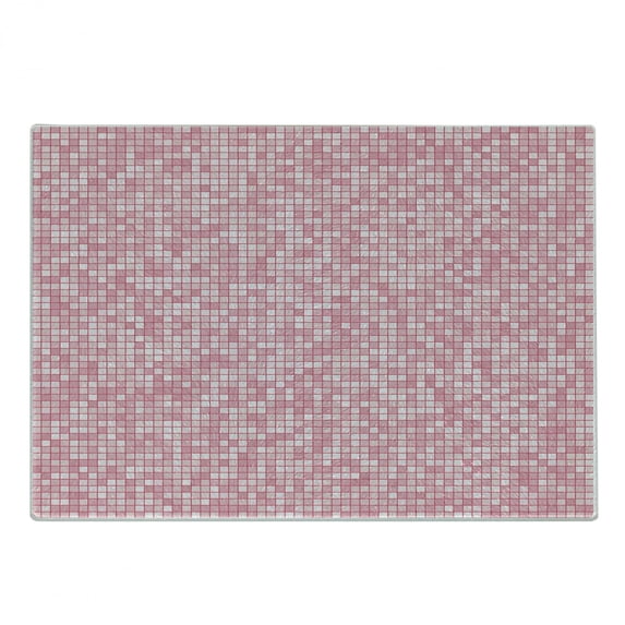 Pink and White Cutting Board, Gingham Style Mosaic Tile in Pink Color Shades Modern Grid with Small Squares, Decorative Tempered Glass Cutting and Serving Board, Small Size, Pale Pink, by Ambesonne