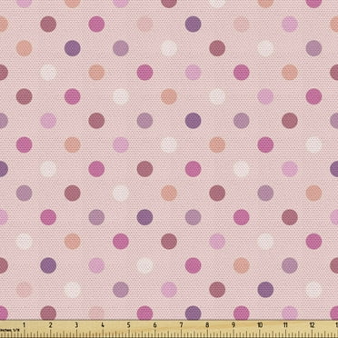 Ambesonne Pink and White Fabric by the Yard Upholstery, Vintage Polka Dots, 2 Yards, Multicolor