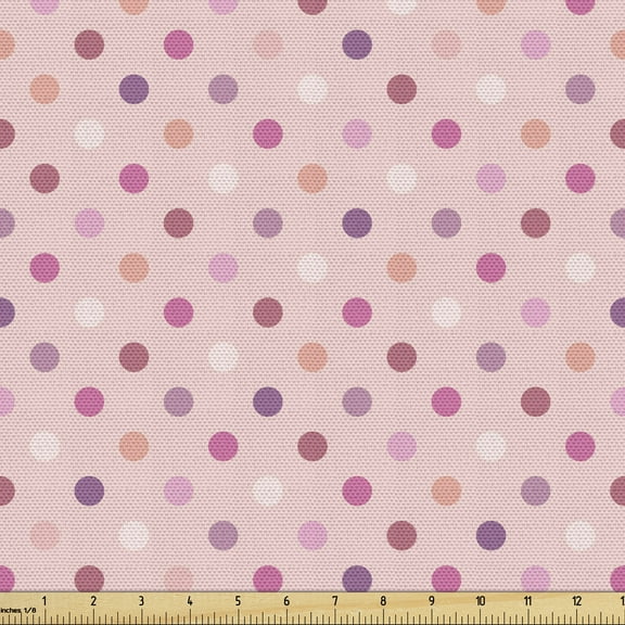 Ambesonne Pink and White Fabric by the Yard Upholstery, Vintage Polka Dots, 5 Yards, Multicolor
