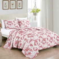 Pink & White Floral Pattern 3-Piece Reversible Cotton Matelasse Bedspread Set,Queen