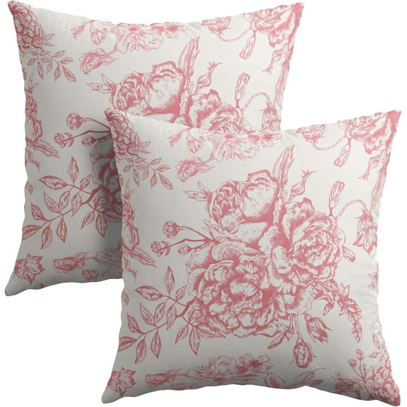 Pink and White Floral Throw Pillow Covers 16x16 Inch Set of 2 Chinoiserie Pink Cream Print Decorative Outdoor Pillowcases Farmhouse Flowers Pillow Cover Cushion Case Decor for Home Couch Sofa Bed
