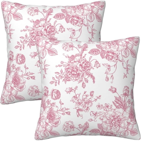 Pink and White Floral Throw Pillow Covers 18x18 Inches Set of 2, Decorative Vintage Chinoiserie Flower Pillow Case Farmhouse Cushion Covers for Sofa Bed Couch Living Room